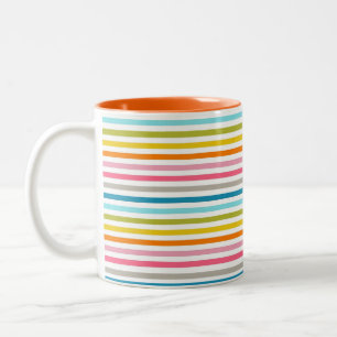 Caneca De Café Em Dois Tons Padrão de faixas coloridas- 53861