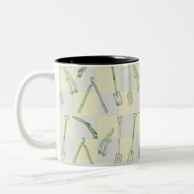Caneca De Café Em Dois Tons Padrão de ferramentas de jardinagem (Esquerda)