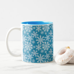 Caneca De Café Em Dois Tons Padrão de Flocos de Neve em Aquarela