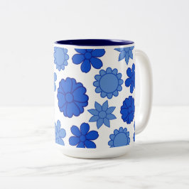 Caneca De Café Em Dois Tons Padrão de Flor Azul do Céu
