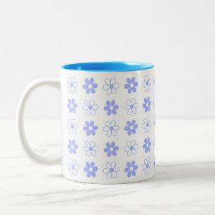 Caneca De Café Em Dois Tons Padrão de Flor Azul e Branco em Café de Duas Cores