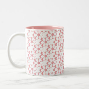 Caneca De Café Em Dois Tons Padrão de Flor Cor-de-Rosa e Branco no Desligament