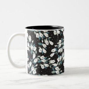 Caneca De Café Em Dois Tons Padrão de Flor de Tulipas Elegante - Plano de Fund
