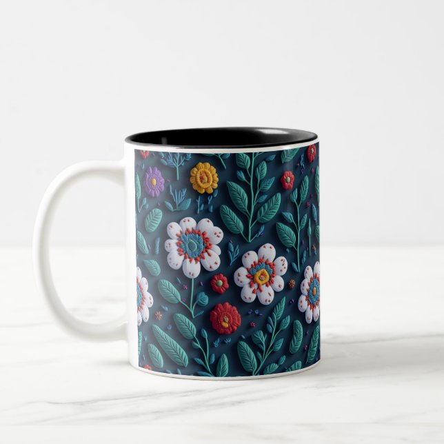 Caneca De Café Em Dois Tons padrão de flores (Esquerda)