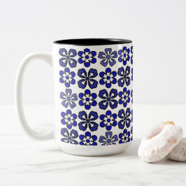 Caneca De Café Em Dois Tons Padrão de Flores Azuis Gordo