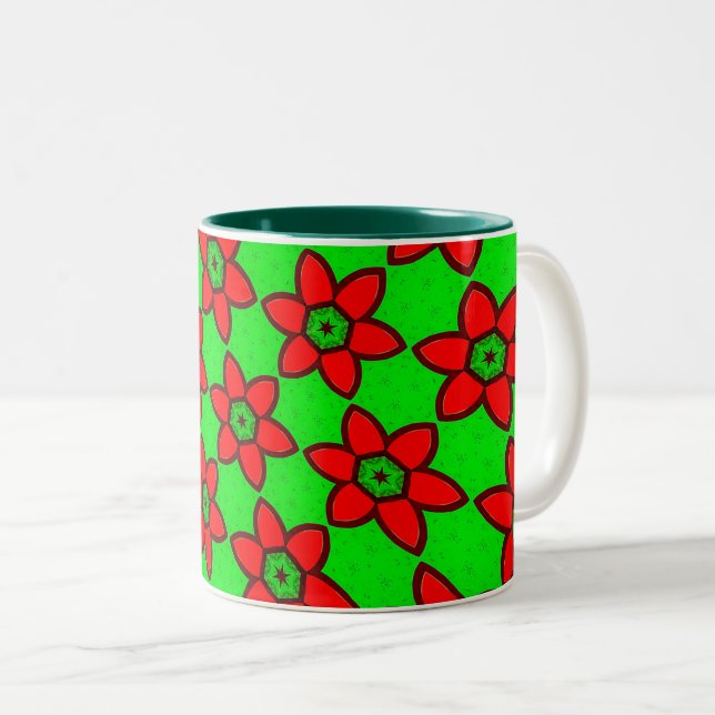 Caneca De Café Em Dois Tons Padrão de Flores de Abstrato Bonito (Frente Esquerda)