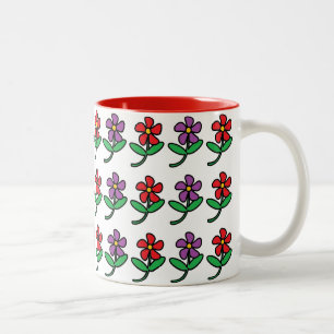 Caneca De Café Em Dois Tons Padrão de Flores de Desenho Animado