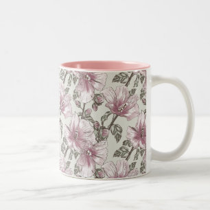 Caneca De Café Em Dois Tons Padrão de Flores de Hibiscus Rosa Mudada