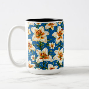 Caneca De Café Em Dois Tons padrão de flores de lírio