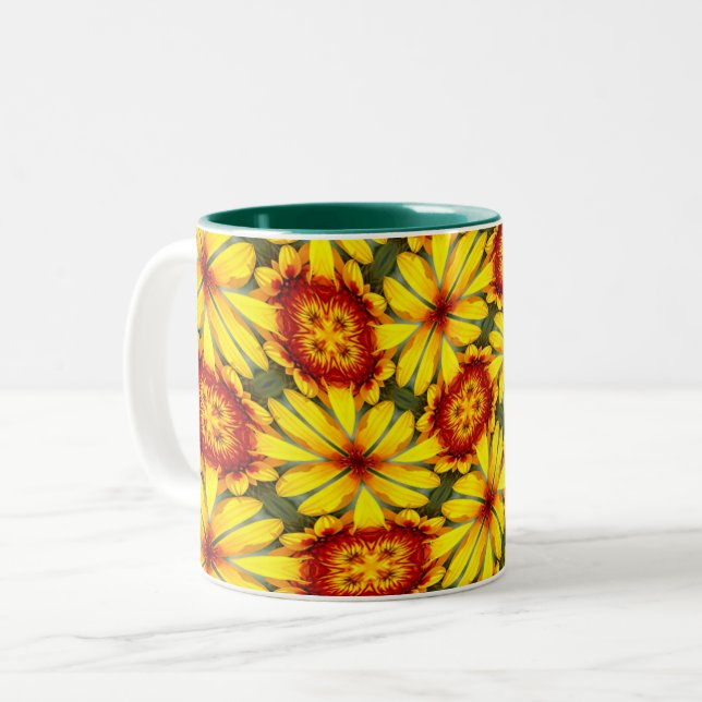 Caneca De Café Em Dois Tons Padrão de Flores de ouro (Frente Esquerda)