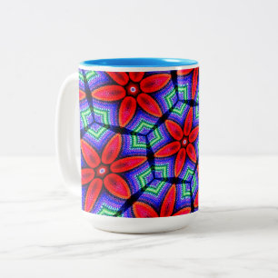 Caneca De Café Em Dois Tons Padrão de Flores de Tecidos Vermelhos