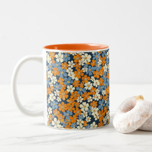 Caneca De Café Em Dois Tons Padrão de Flores Ditsy