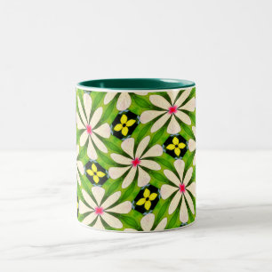 Caneca De Café Em Dois Tons Padrão de Flores Estéticas