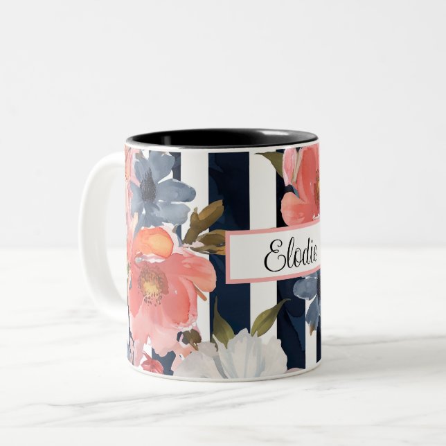 Caneca De Café Em Dois Tons Padrão de Flores Personalizado (Frente Esquerda)