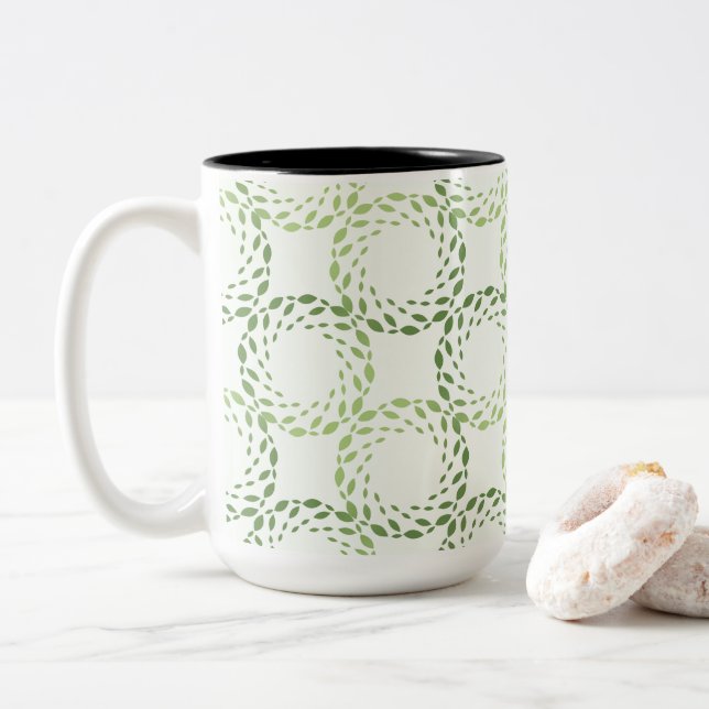 Caneca De Café Em Dois Tons Padrão de folha verde giratória (Com Donut)
