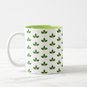 Caneca De Café Em Dois Tons Padrão de Folha Verde Moderno