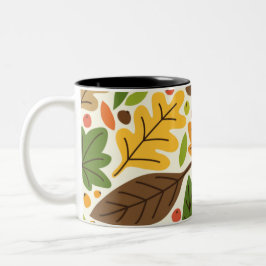 Caneca De Café Em Dois Tons Padrão de Folhas de Outono Coloridas e Bolotas