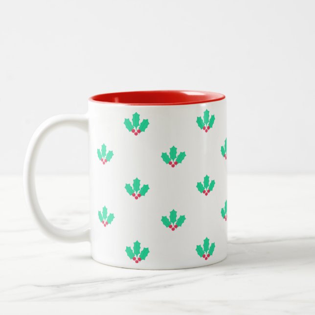 Caneca De Café Em Dois Tons Padrão de Frutas de Azevinho (Esquerda)