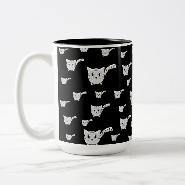 Caneca De Café Em Dois Tons Padrão de Gatinho preto e branco (Esquerda)