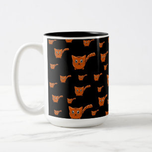 Caneca De Café Em Dois Tons Padrão de Gatinho Preto e Laranja