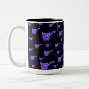 Caneca De Café Em Dois Tons Padrão de Gatinho preto e roxo