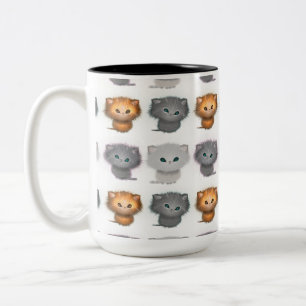 Caneca De Café Em Dois Tons Padrão de Gatinhos Fofos