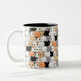 Caneca De Café Em Dois Tons Padrão de gato bonito