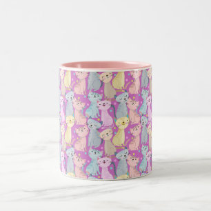 Caneca De Café Em Dois Tons Padrão de Gato Fofo Kawaii Colorido para Amantes d