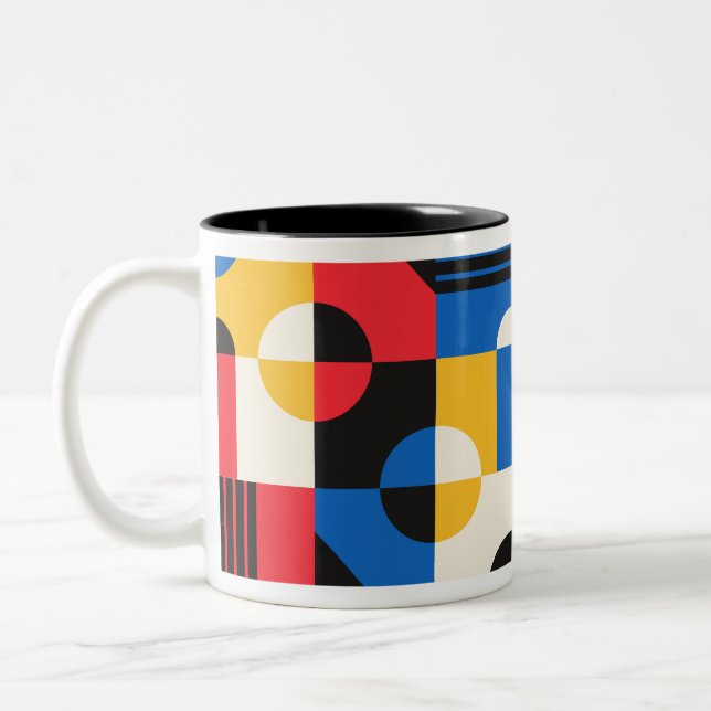 Caneca De Café Em Dois Tons Padrão de Geometria Bauhaus (Esquerda)
