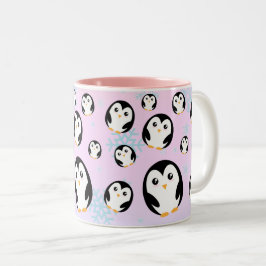 Caneca De Café Em Dois Tons Padrão de gradiente de pinguim pastel fofo moderno