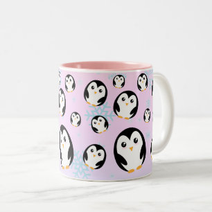 Caneca De Café Em Dois Tons Padrão de gradiente de pinguim pastel fofo moderno