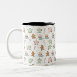 Caneca De Café Em Dois Tons Padrão de Guloseimas da Padaria de Natal