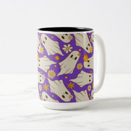 Caneca De Café Em Dois Tons Padrão de Halloween para Fantasmas Bonitos