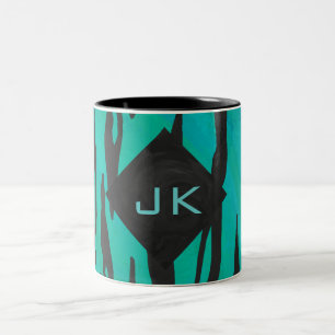 Caneca De Café Em Dois Tons Padrão de Impressão de Tigre de Monograma Preto