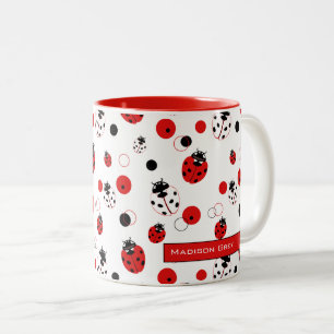Caneca De Café Em Dois Tons Padrão de Ladybug vermelho, preto e branco simples