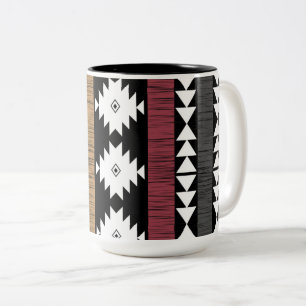 Caneca De Café Em Dois Tons Padrão de Linhas Coloridas Tribal Nativo