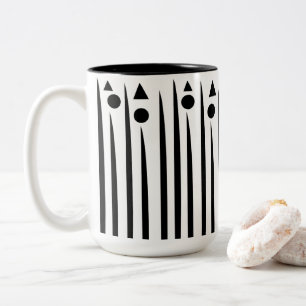 Caneca De Café Em Dois Tons Padrão de Listra de Círculo Triângulo Preto e Bran