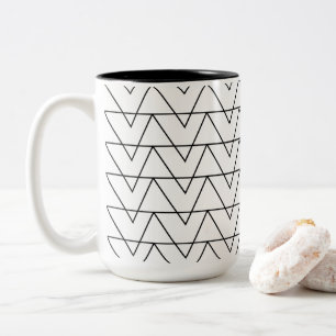 Caneca De Café Em Dois Tons Padrão de Listras Chevron Preto e Branco