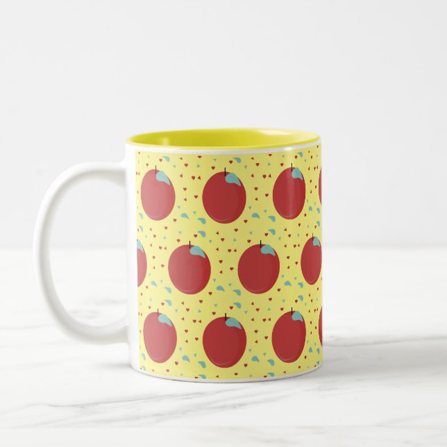 Caneca De Café Em Dois Tons Padrão de Maçã de Fruta Moderna Doce (Esquerda)