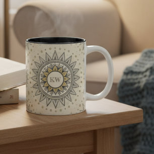 Caneca De Café Em Dois Tons Padrão de Mandala Gray Gold