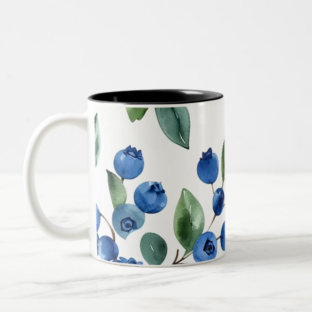 Caneca De Café Em Dois Tons padrão de mirtilo (Esquerda)