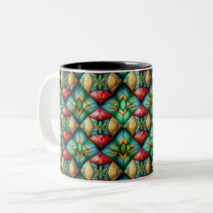 Caneca De Café Em Dois Tons Padrão de mosaico geométrico colorido inspirado na