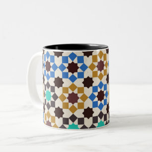 Caneca De Café Em Dois Tons Padrão de mosaico geométrico Zellige marroquino