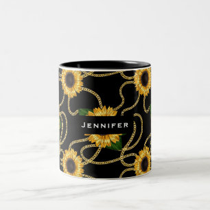 Caneca De Café Em Dois Tons Padrão de Na moda de Girassóis Amarelos Clássic