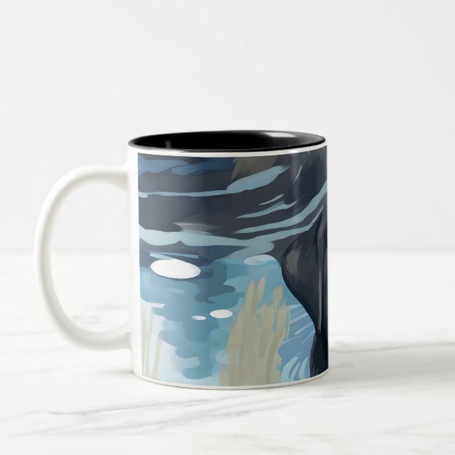 Caneca De Café Em Dois Tons Padrão de Natação do Labrador Preto (Esquerda)