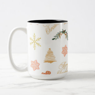 Caneca De Café Em Dois Tons padrão de natal com biscoitos da árvore de natal