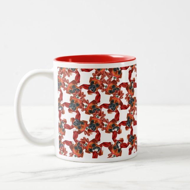 Caneca De Café Em Dois Tons Padrão de Natal de Boxer Divertido (Esquerda)