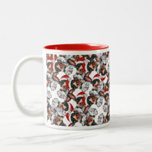 Caneca De Café Em Dois Tons Padrão de Natal de Cachorrinho Dachshund Preto e M