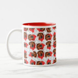 Caneca De Café Em Dois Tons Padrão de Natal de Dachshund Vermelho Engraçado