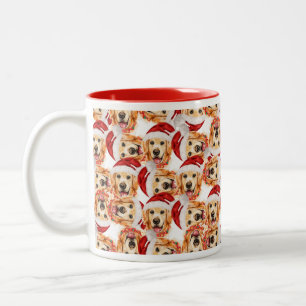 Caneca De Café Em Dois Tons Padrão de Natal de Golden Retriever Legal